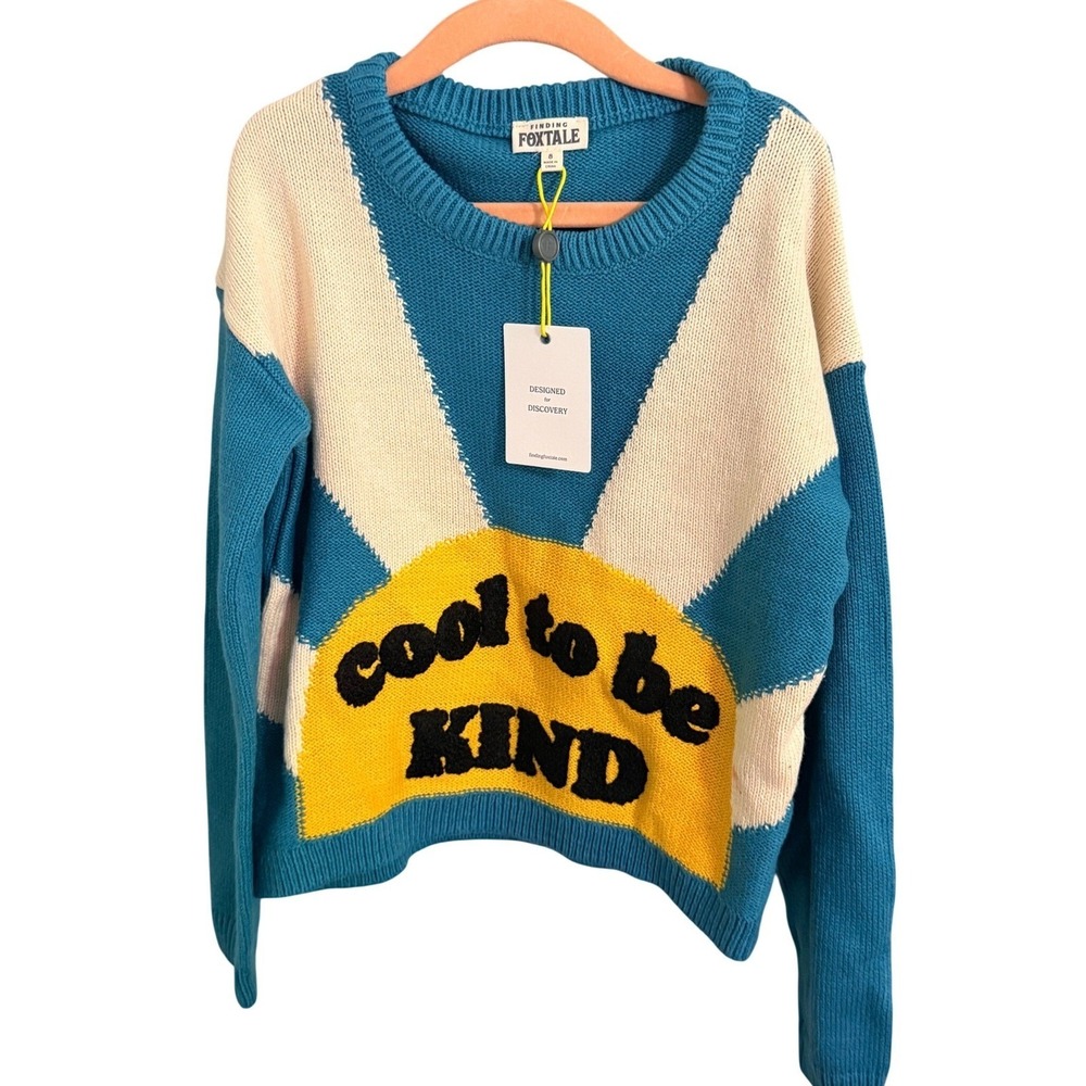 Finding Foxtale‎ Kids Blue Yellow Sun Rays "Cool to be Kind" Sweater Size 8
